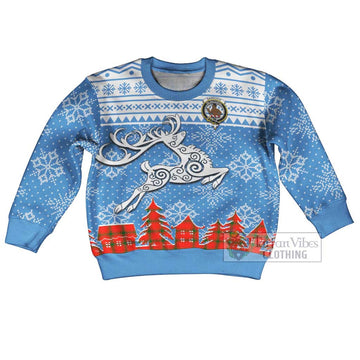Darroch Clan Christmas Kid Ugly Sweater with Tartan and Celtic Reindeer Style