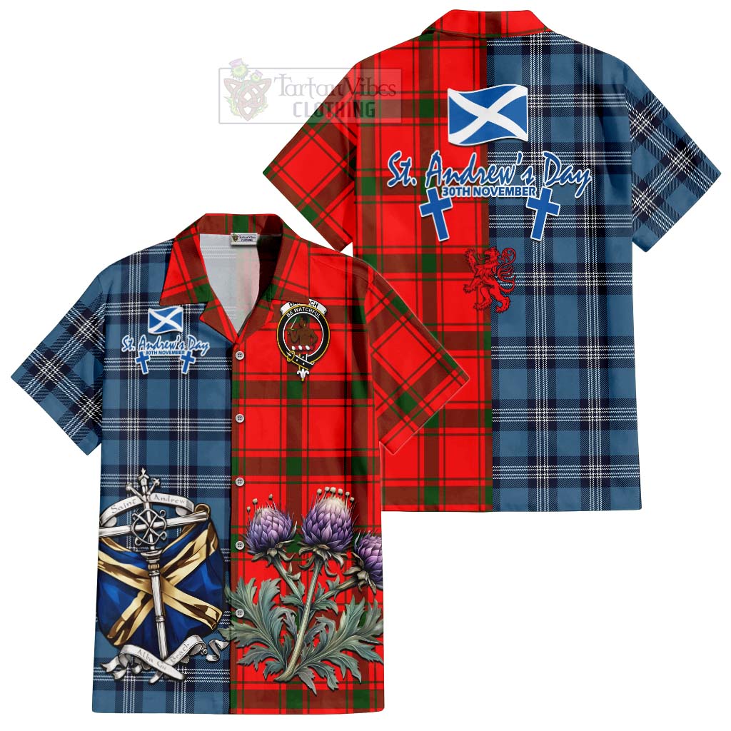 Darroch Tartan Hawaiian Shirt Happy St. Andrew's Day Half Tartan Style Kid - Tartan Vibes Clothing