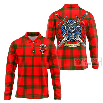 Darroch Tartan Long Sleeve Polo Shirt with Family Crest Celtic Skull Style Unisex - Tartan Vibes Clothing
