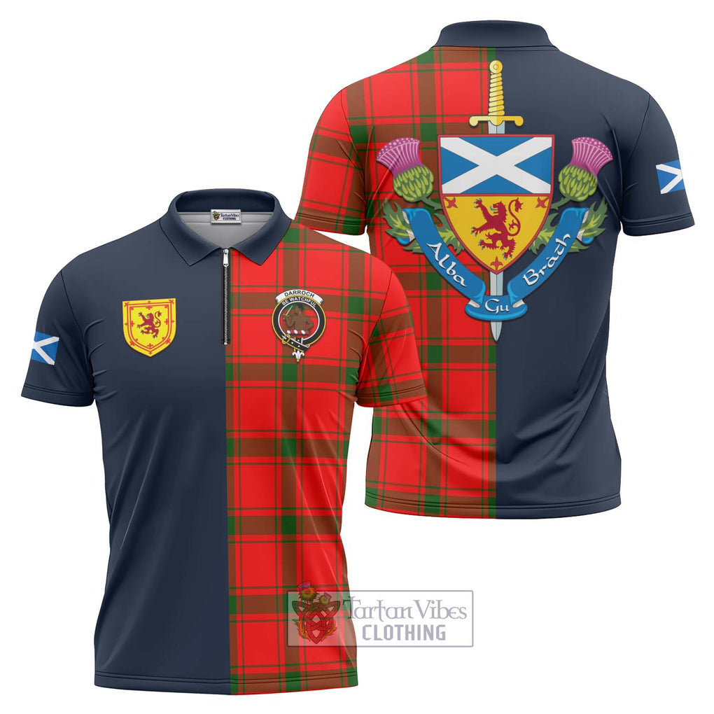 Darroch Tartan Zipper Polo Shirt Alba with Scottish Lion Royal Arm Half Style Unisex - Tartan Vibes Clothing