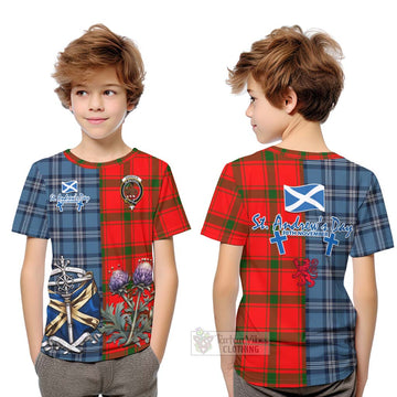 Darroch Tartan Kid T-Shirt Happy St. Andrew's Day Half Tartan Style Youth XL Size14 - Tartan Vibes Clothing