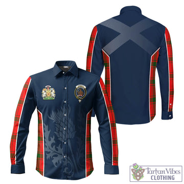 Darroch Tartan Long Sleeve Button Up Shirt with Family Crest and Scottish Thistle Vibes Sport Style
