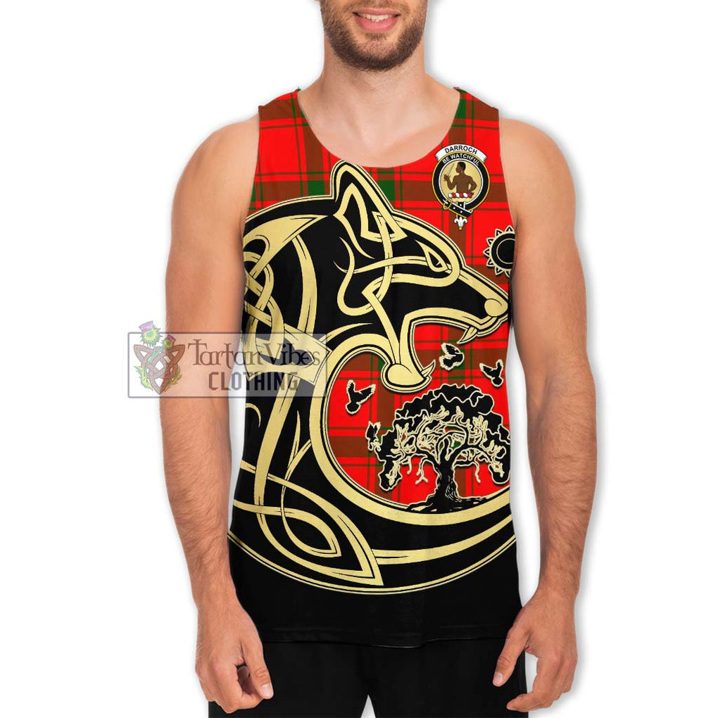 Darroch Tartan Men's Tank Top with Family Crest Celtic Wolf Style Men - Tartan Vibes Clothing