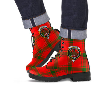 Darroch Tartan Leather Boots with Family Crest Men' Boots - Tartan Vibes Clothing