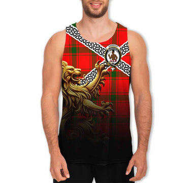 Darroch Crest Tartan Men's Tank Top with Golden Lion Emblem Celtic Style Men - Tartan Vibes Clothing