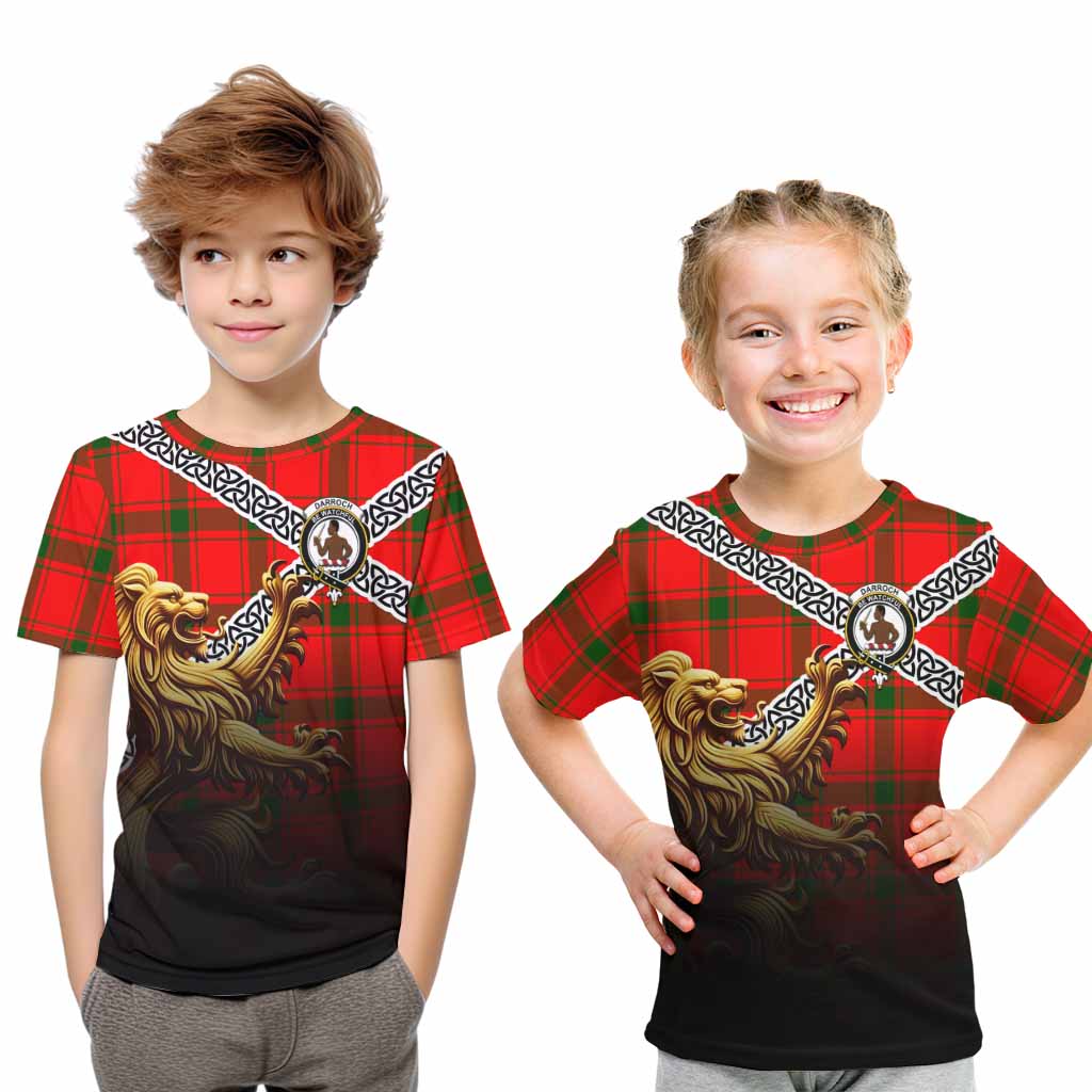 Darroch Crest Tartan Kid T-Shirt with Golden Lion Emblem Celtic Style Youth XL Size14 - Tartan Vibes Clothing