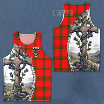 Darroch Tartan Men's Tank Top with Family Crest and St. Andrew's Cross Accented by Thistle Vines Men - Tartan Vibes Clothing