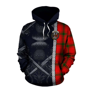 Darroch Tartan Cotton Hoodie with Family Crest Cross Sword Thistle Celtic Vibes Pullover Hoodie XS - Tartan Vibes Clothing