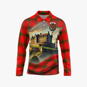 Darroch Tartan Family Crest Long Sleeve Polo Shirt with Scottish Ancient Castle Style Unisex - Tartan Vibes Clothing