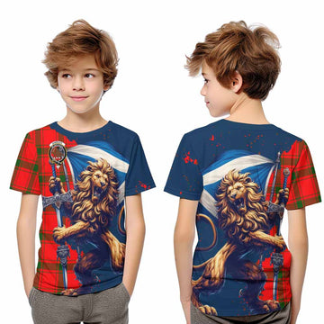 Darroch Tartan Family Crest Kid T-Shirt with Scottish Majestic Lion Youth XL Size14 - Tartan Vibes Clothing