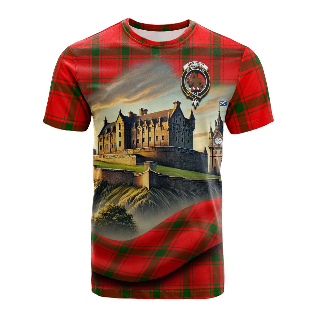 Tartan Vibes Clothing Darroch Tartan Family Crest Cotton T-shirt with Scottish Ancient Castle Style