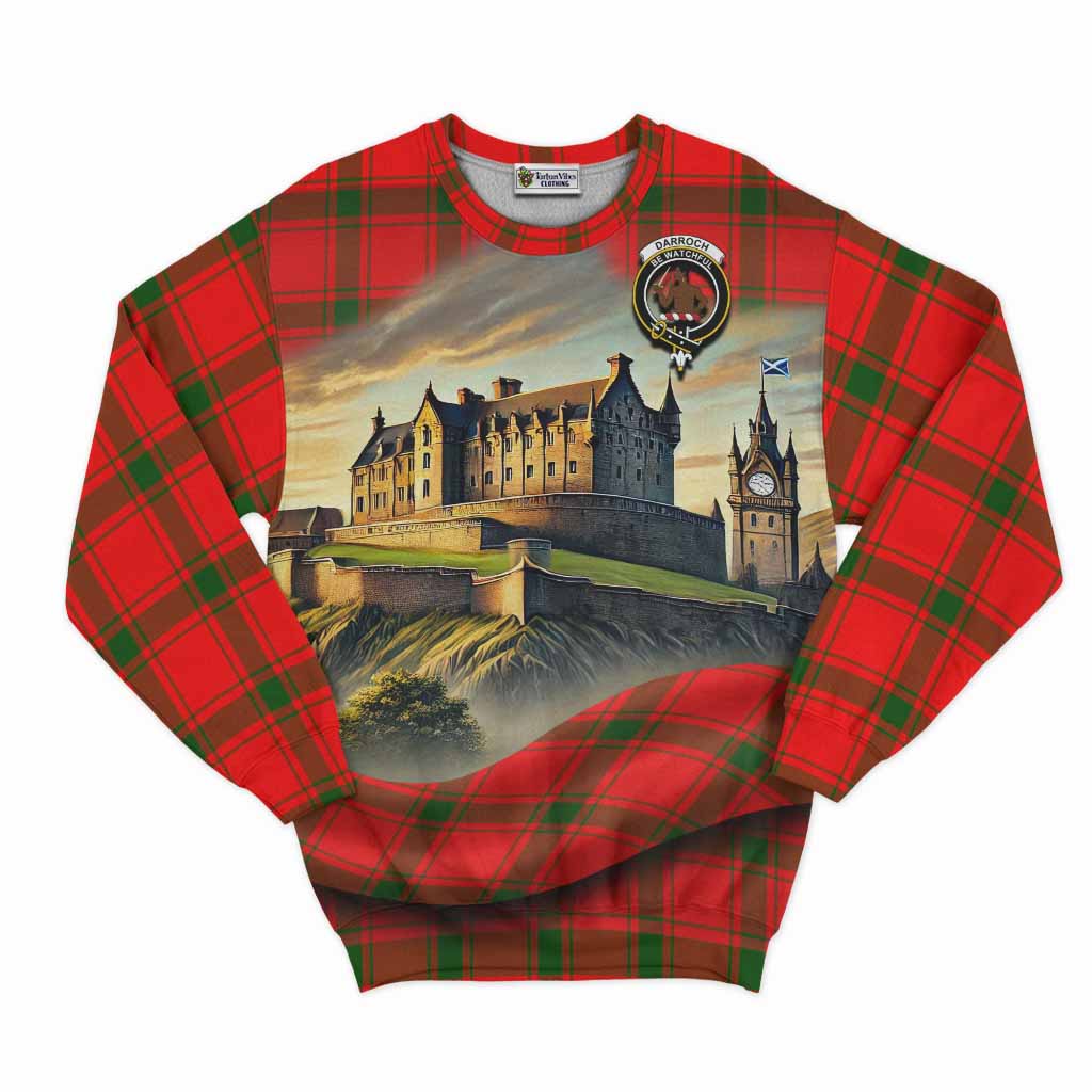 Darroch Tartan Family Crest Sweatshirt with Scottish Ancient Castle Style Unisex - Tartan Vibes Clothing