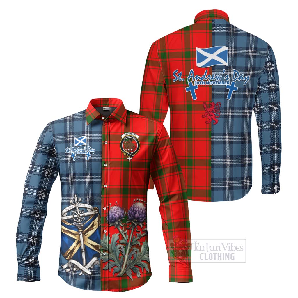 Darroch Tartan Long Sleeve Button Shirt Happy St. Andrew's Day Half Tartan Style Men's Shirt S - Tartan Vibes Clothing