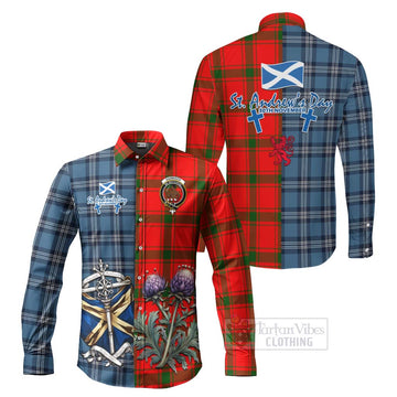 Darroch Tartan Long Sleeve Button Shirt Happy St. Andrew's Day Half Tartan Style Men's Shirt S - Tartan Vibes Clothing