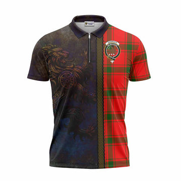 Darroch Tartan Family Crest Zipper Polo Shirt Alba Gu Brath Be Brave Lion Ancient Style Unisex - Tartan Vibes Clothing