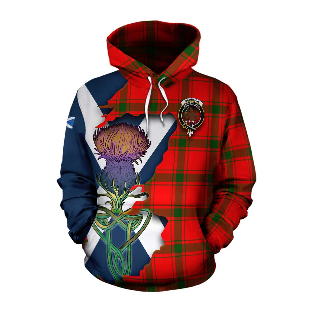Tartan Vibes Clothing Darroch Tartan Family Crest Cotton Hoodie Scottish Thistle Celtic Inspired