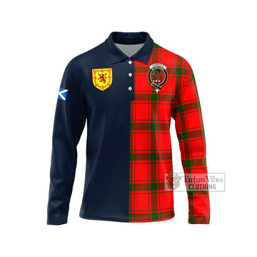 Darroch Tartan Long Sleeve Polo Shirt Alba with Scottish Lion Royal Arm Half Style Unisex - Tartan Vibes Clothing