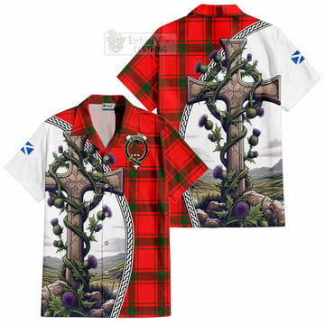 Darroch Tartan Hawaiian Shirt with Family Crest and St. Andrew's Cross Accented by Thistle Vines Kid - Tartan Vibes Clothing