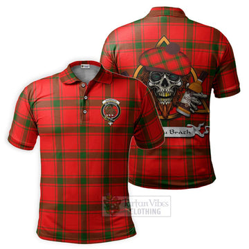 Darroch Tartan Polo Shirt with Family Crest and Bearded Skull Holding Bottles of Whiskey Kid - Tartan Vibes Clothing