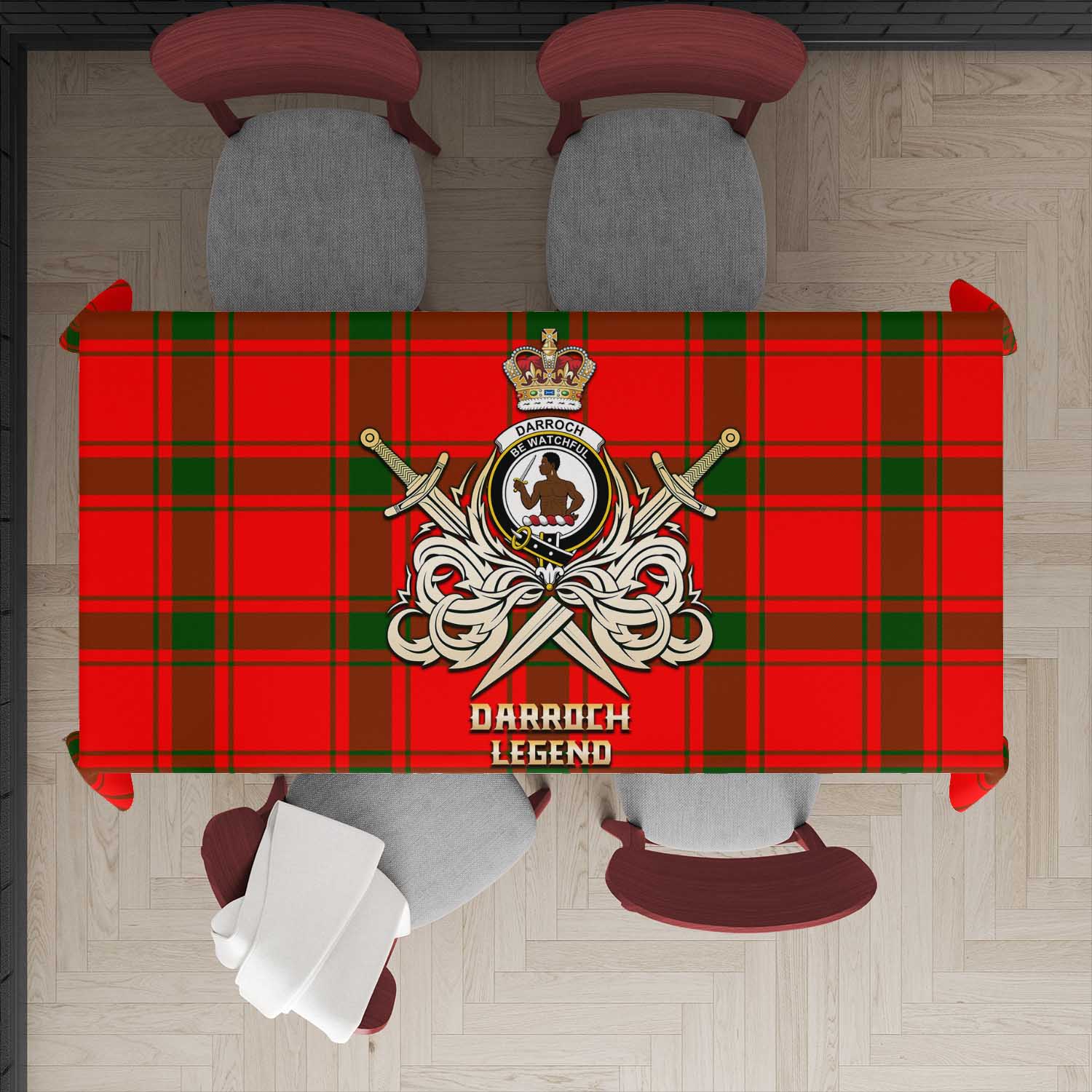 Darroch Tartan Tablecloth with Clan Crest and the Golden Sword of Courageous Legacy - Tartan Vibes Clothing