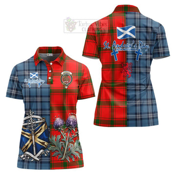 Darroch Tartan Women's Polo Shirt Happy St. Andrew's Day Half Tartan Style