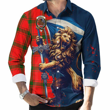 Darroch Tartan Family Crest Long Sleeve Button Shirt with Scottish Majestic Lion Men's Shirt S - Tartan Vibes Clothing