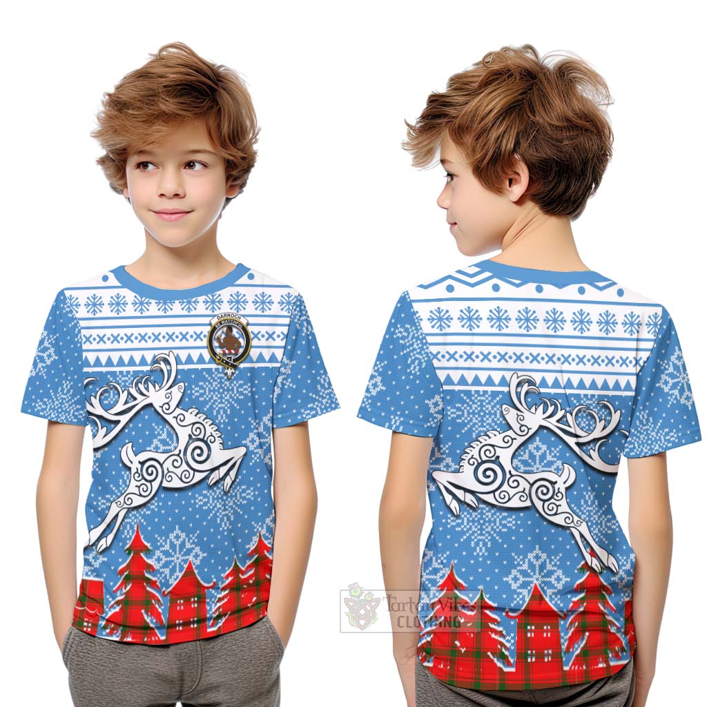 Tartan Vibes Clothing Darroch Clan Christmas Kid T-Shirt Celtic Reindeer Style