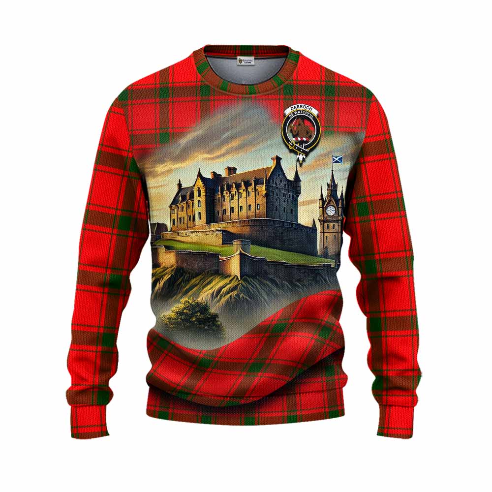 Darroch Tartan Family Crest Knitted Sweater with Scottish Ancient Castle Style Unisex - Tartan Vibes Clothing