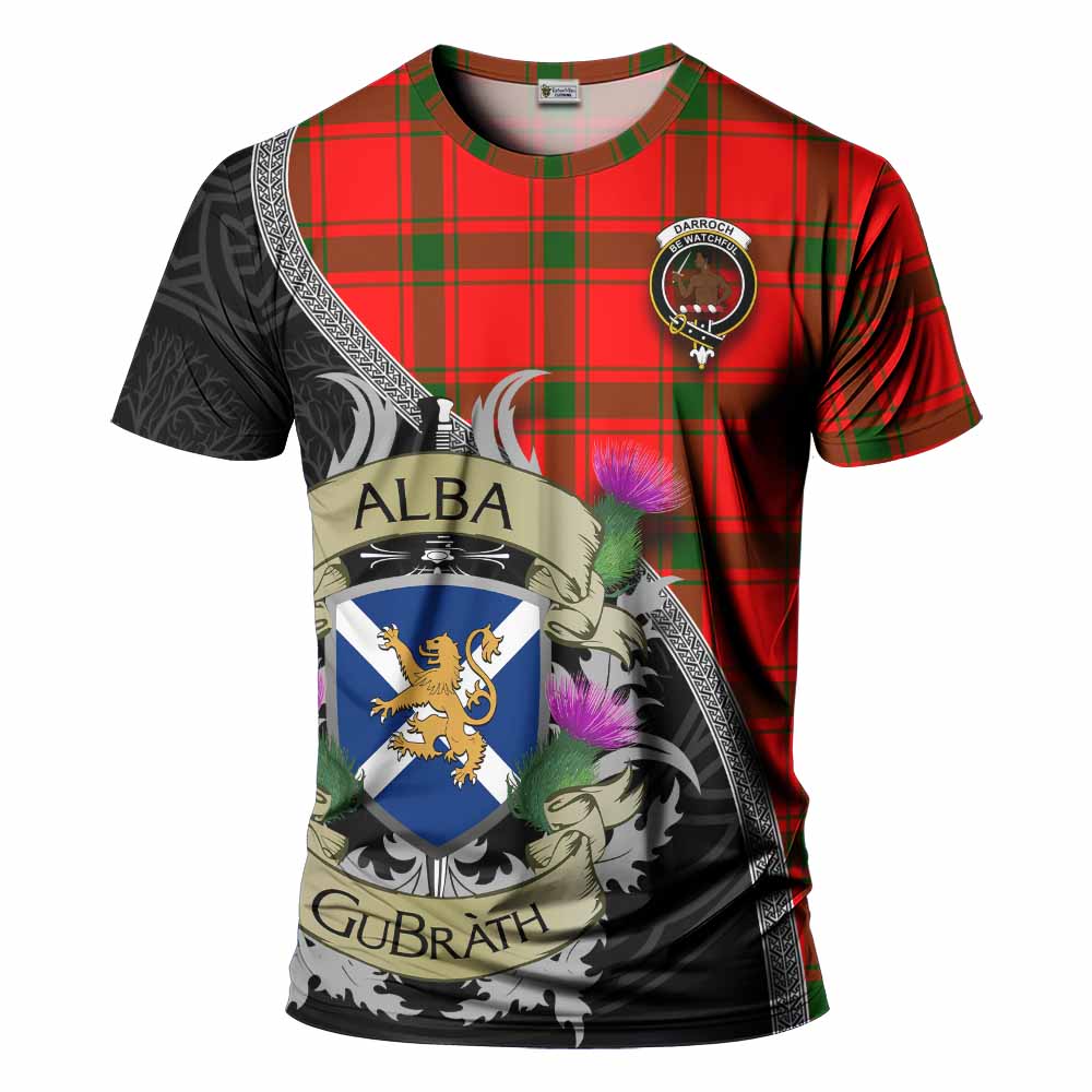 Tartan Vibes Clothing Darroch Tartan Family Crest T-Shirt Lion Rampant Royal Thistle Shield Celtic Inspired