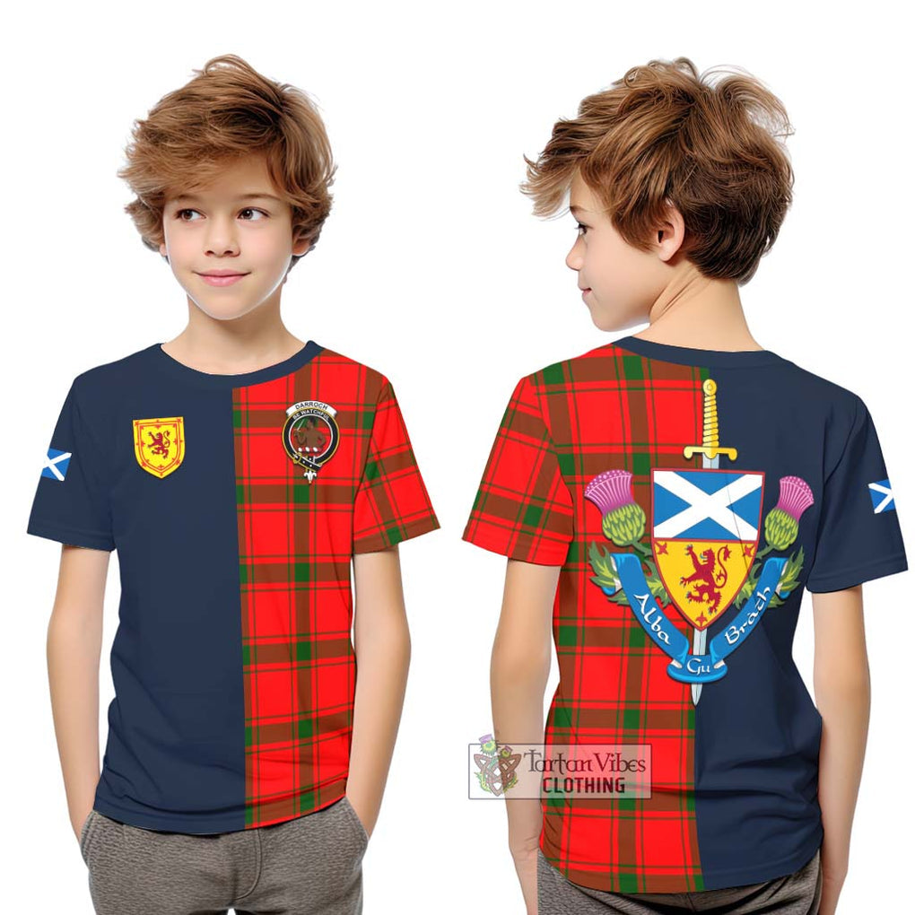 Darroch Tartan Kid T-Shirt Alba with Scottish Lion Royal Arm Half Style Youth XL Size14 - Tartan Vibes Clothing