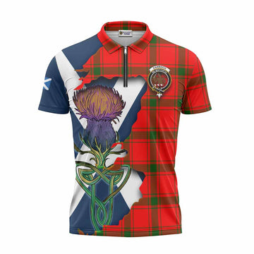 Darroch Tartan Family Crest Zipper Polo Shirt Scottish Thistle Celtic Inspired Unisex - Tartan Vibes Clothing