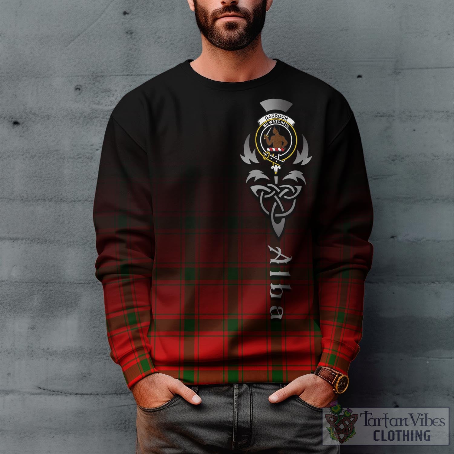 Darroch Tartan Sweatshirt Featuring Alba Gu Brath Family Crest Celtic Inspired Unisex - Tartan Vibes Clothing
