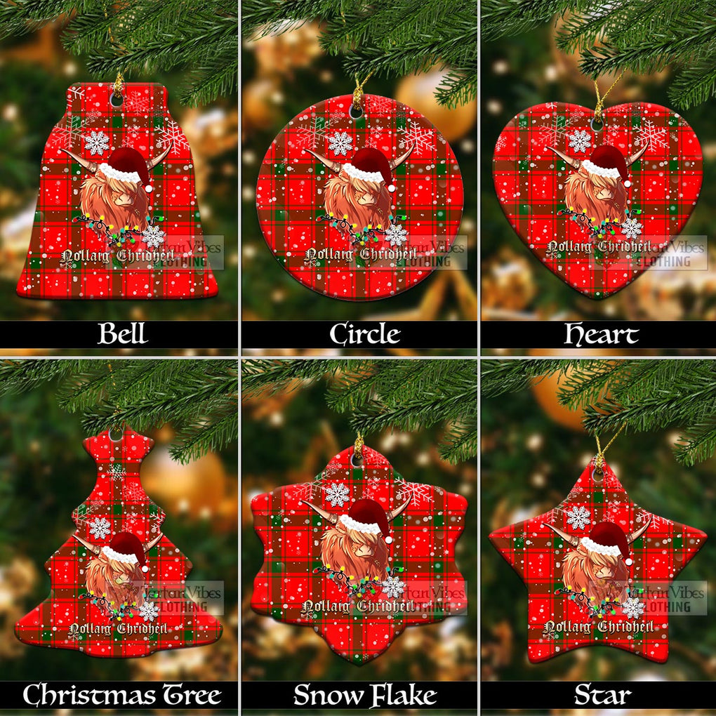 Darroch Tartan Christmas Ceramic Ornaments with Twinkle Highland Cattle Ceramic - Tartan Vibes Clothing