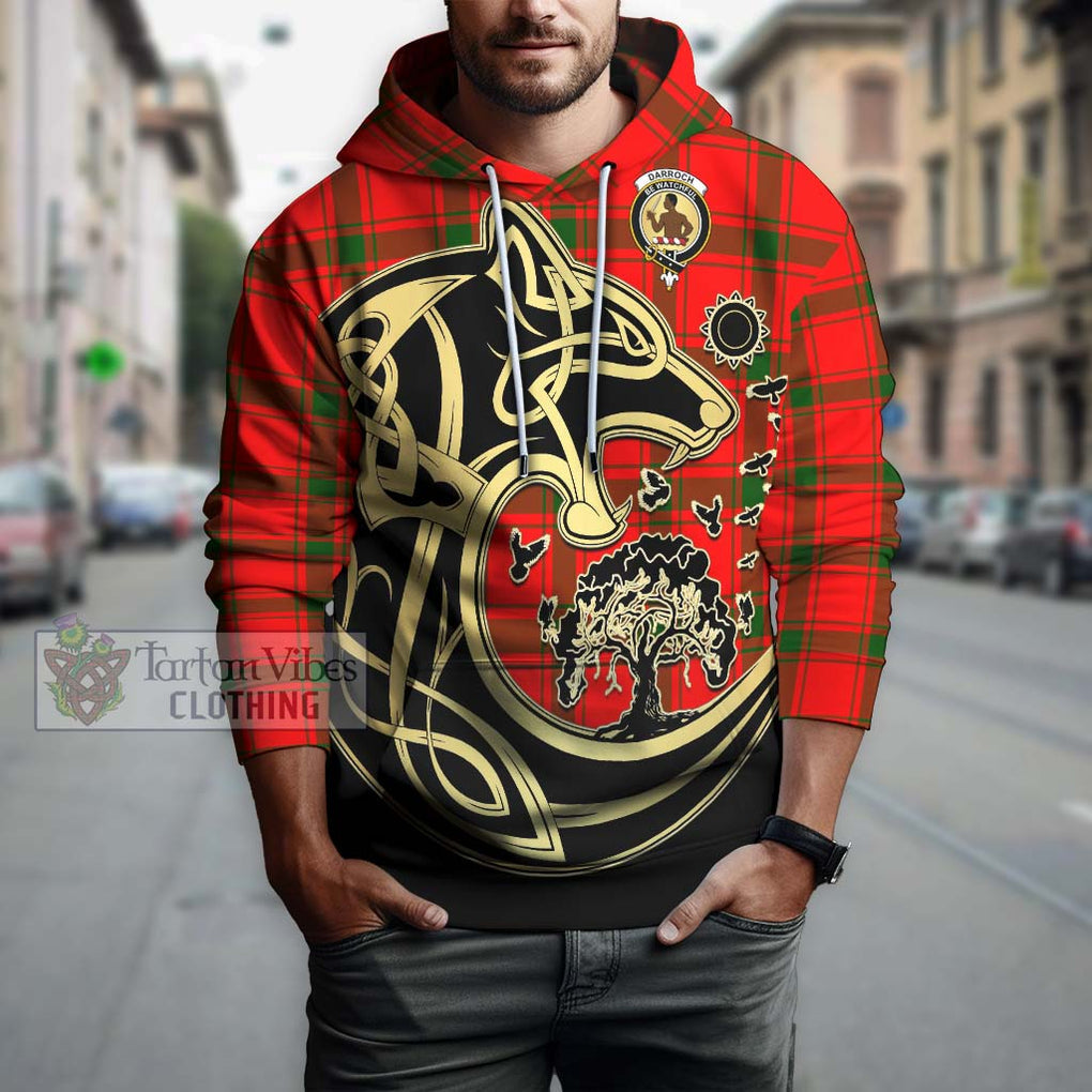 Darroch Tartan Hoodie with Family Crest Celtic Wolf Style Zip Hoodie - Tartan Vibes Clothing