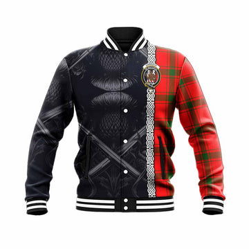 Darroch Tartan Baseball Jacket with Family Crest Cross Sword Thistle Celtic Vibes Unisex - Tartan Vibes Clothing