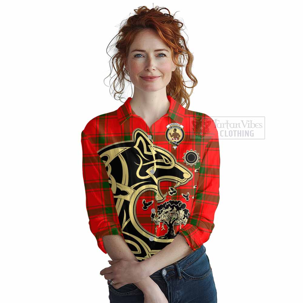 Darroch Tartan Women's Casual Shirt with Family Crest Celtic Wolf Style Female - Tartan Vibes Clothing