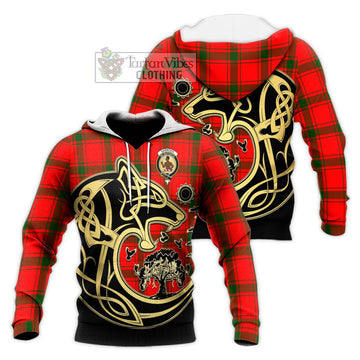 Darroch Tartan Knitted Hoodie with Family Crest Celtic Wolf Style Unisex Knitted Pullover Hoodie - Tartan Vibes Clothing