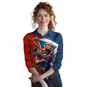Darroch Tartan Family Crest Women's Casual Shirt with Scottish Majestic Lion Female - Tartan Vibes Clothing
