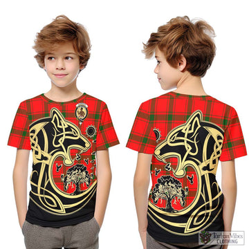 Darroch Tartan Kid T-Shirt with Family Crest Celtic Wolf Style Youth XL Size14 - Tartan Vibes Clothing