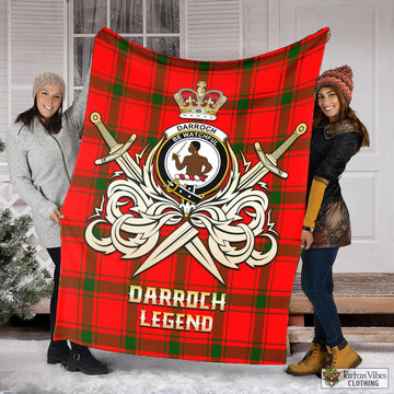 Darroch Tartan Blanket with Clan Crest and the Golden Sword of Courageous Legacy X-Large 59 x 79 inches 150 x 200 cm - Tartan Vibes Clothing