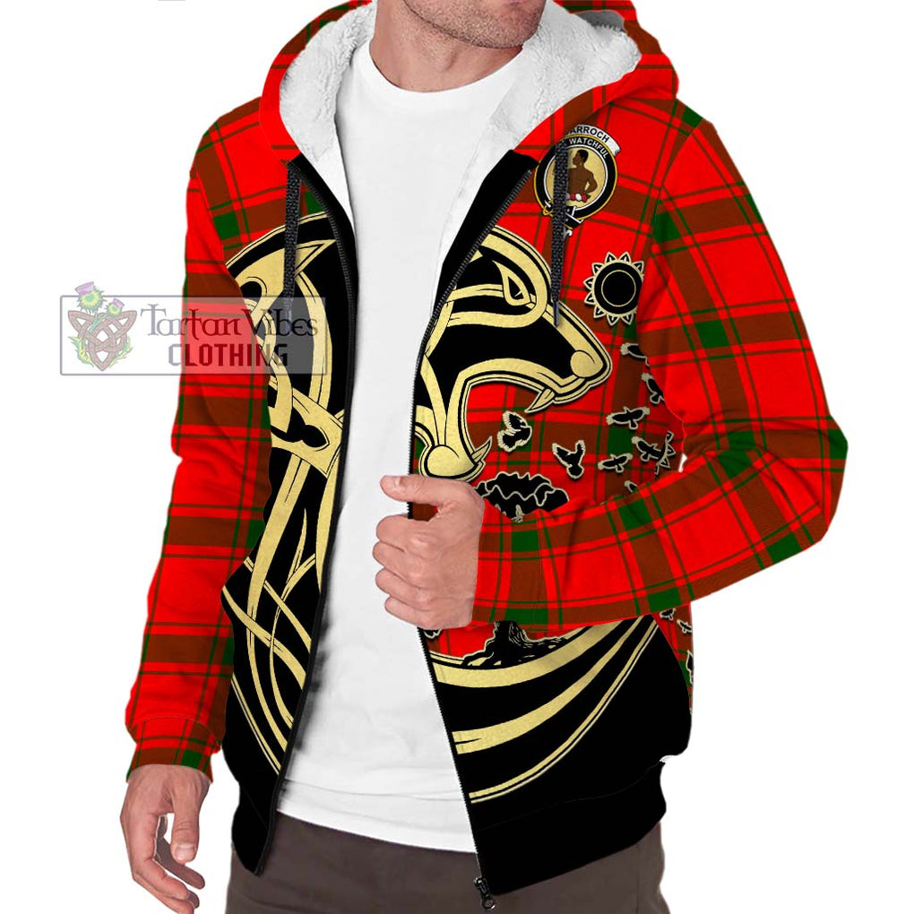 Darroch Tartan Sherpa Hoodie with Family Crest Celtic Wolf Style Unisex S - Tartan Vibes Clothing