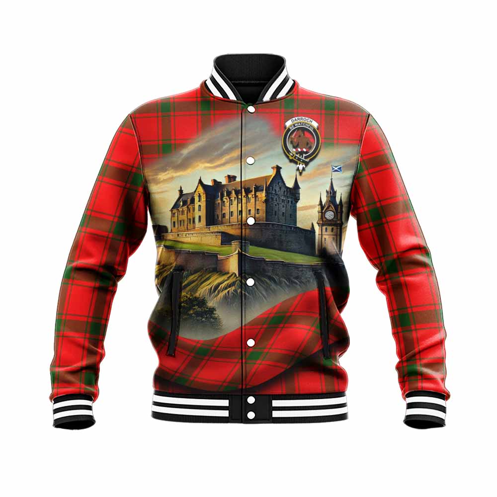 Darroch Tartan Family Crest Baseball Jacket with Scottish Ancient Castle Style Unisex - Tartan Vibes Clothing