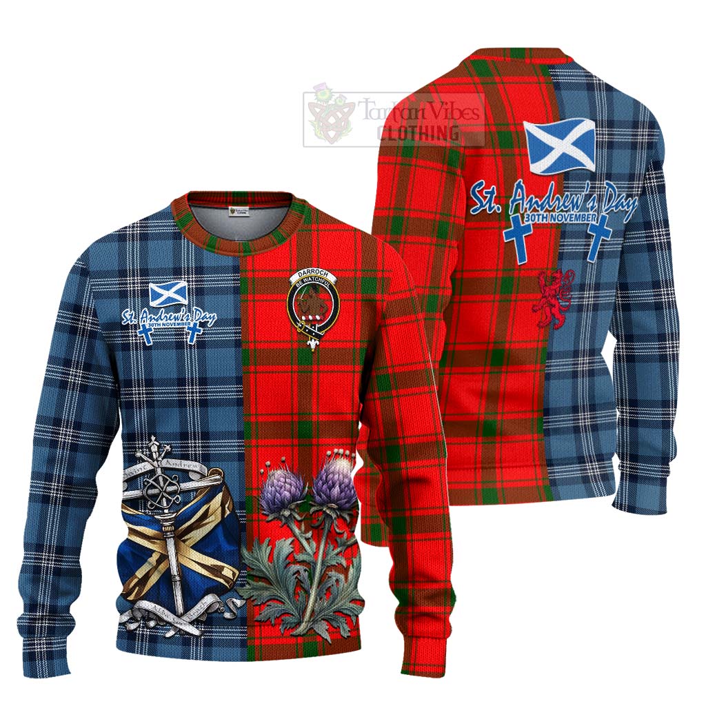 Darroch Tartan Knitted Sweater Happy St. Andrew's Day Half Tartan Style Unisex - Tartan Vibes Clothing