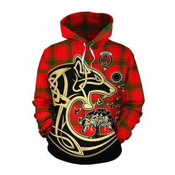 Darroch Tartan Cotton Hoodie with Family Crest Celtic Wolf Style Pullover Hoodie XS - Tartan Vibes Clothing