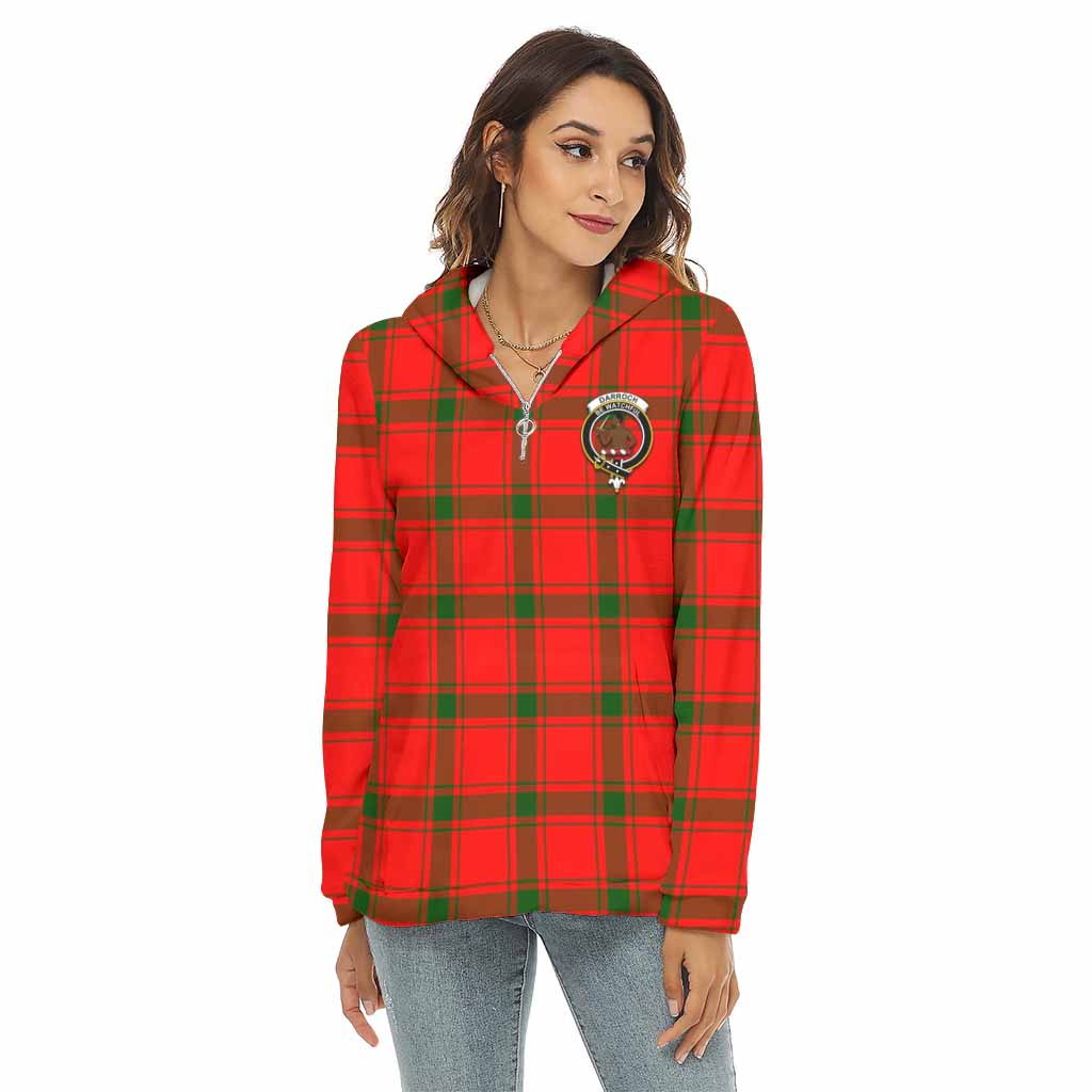 Darroch Tartan Women's Borg Fleece Hoodie with Half Zip with Family Crest Female - Tartan Vibes Clothing