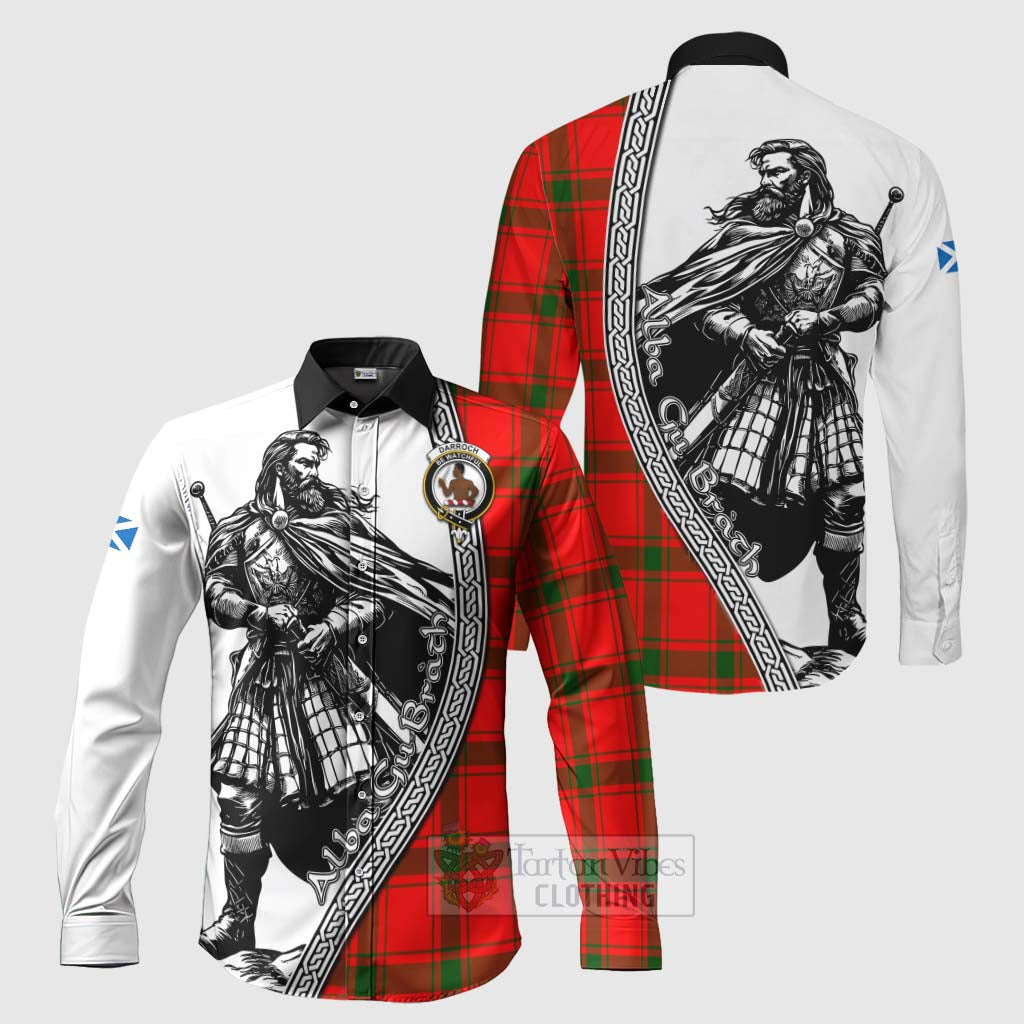Darroch Tartan Clan Crest Long Sleeve Button Shirt with Highlander Warrior Celtic Style Men's Shirt S - Tartan Vibes Clothing