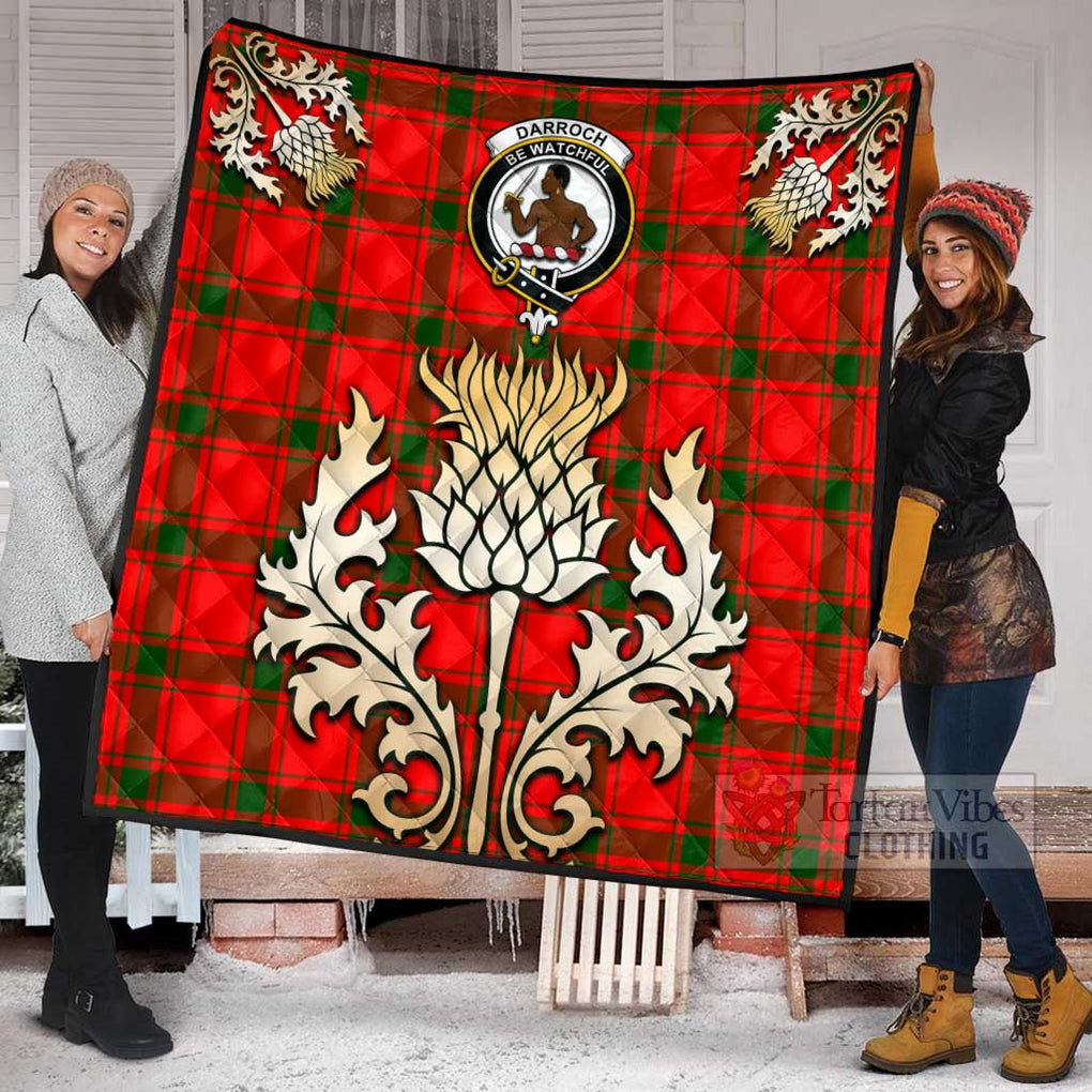 Tartan Vibes Clothing Darroch Tartan Quilt with Family Crest and Golden Thistle Style