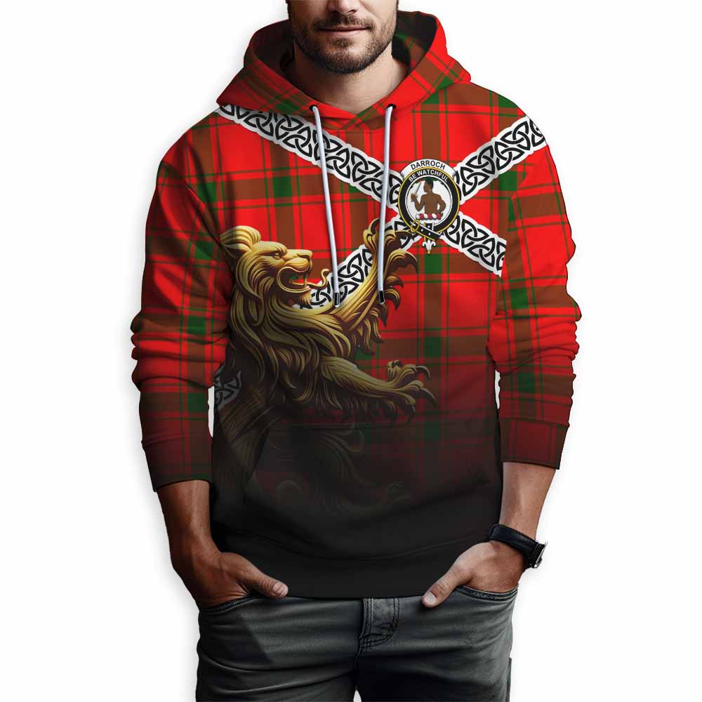 Darroch Crest Tartan Hoodie with Golden Lion Emblem Celtic Style Pullover Hoodie - Tartan Vibes Clothing