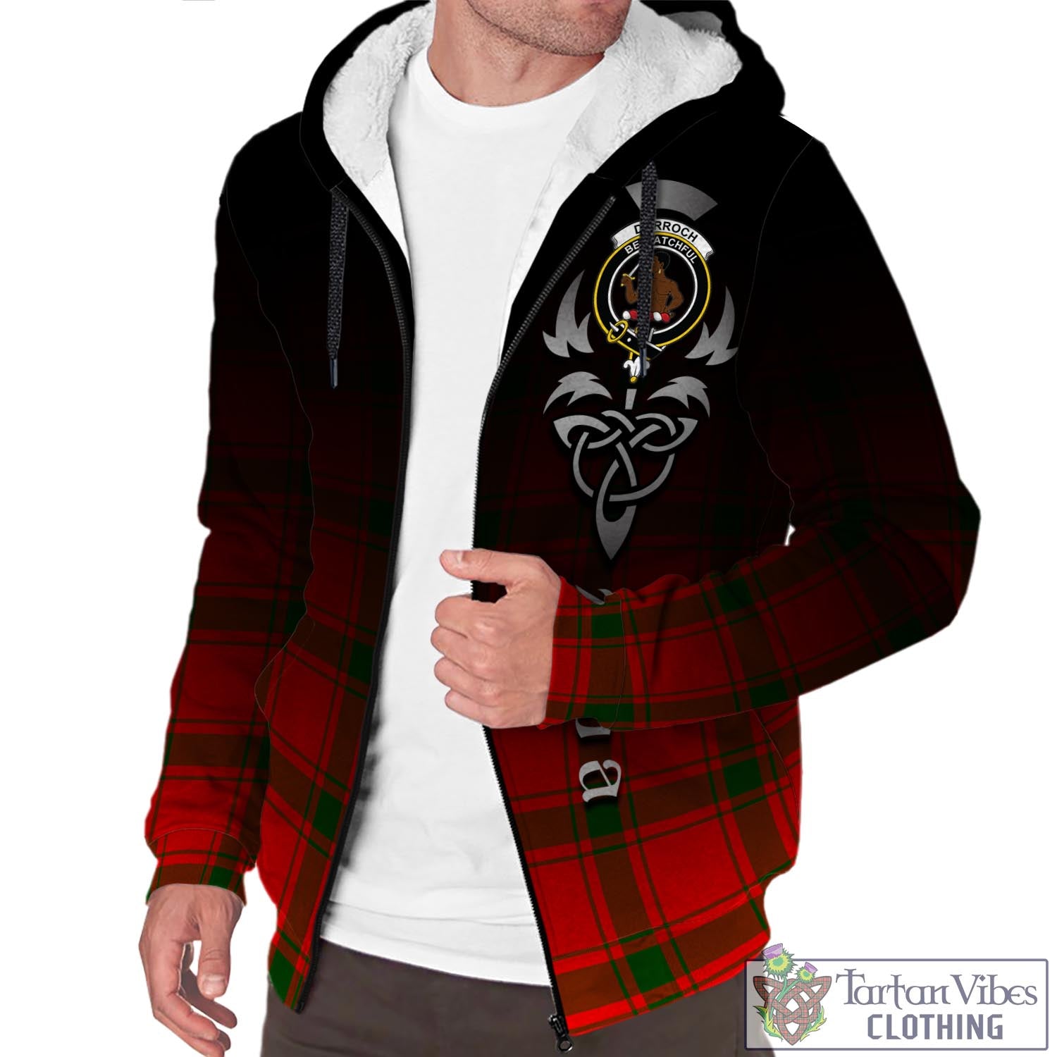 Darroch Tartan Sherpa Hoodie Featuring Alba Gu Brath Family Crest Celtic Inspired Unisex - Tartan Vibes Clothing