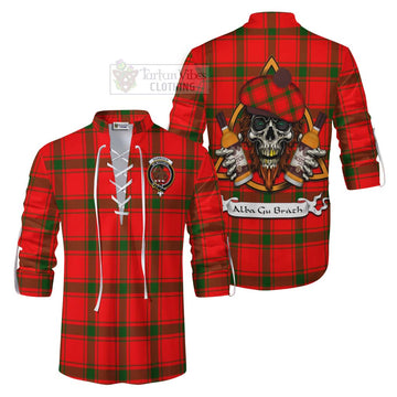 Darroch Tartan Ghillie Kilt Shirt with Family Crest and Bearded Skull Holding Bottles of Whiskey Men - Tartan Vibes Clothing